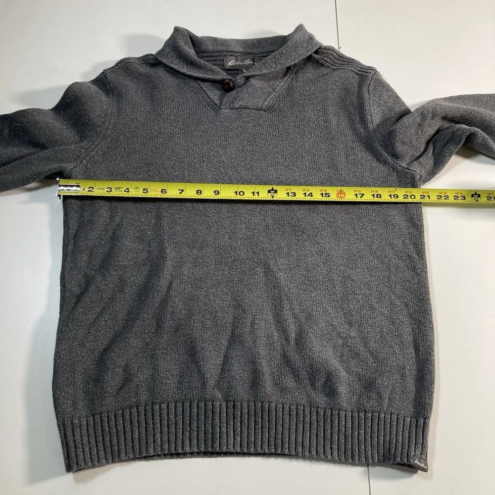 Eddie‎ Bauer Henley Sweater Medium Gray Knit Fisherman Y2K 90s Style